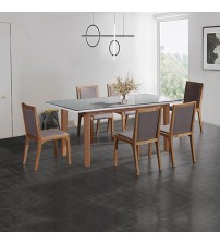 Galaxy Wooden Glossy Dining Table With Linen Upholstered 6X Chairs